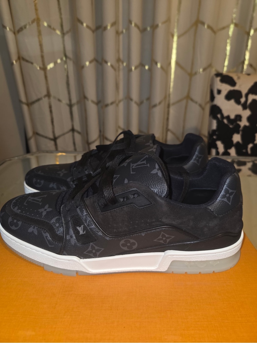 Louis Vuitton Black Monogram Low-Top Sneakers with White Sole